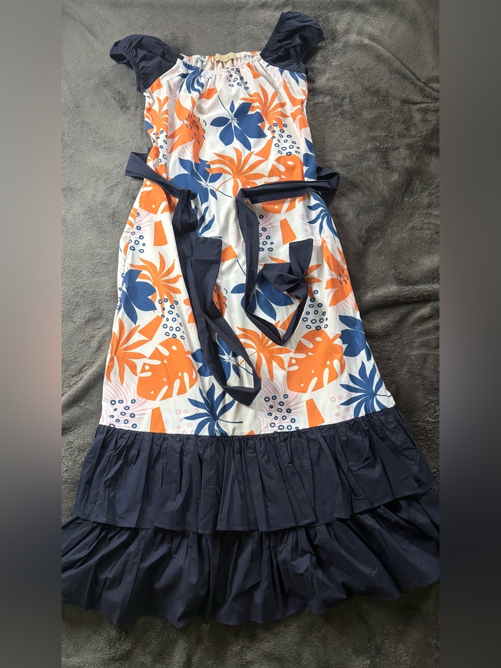 Never used. Navy, Orange & White Floral Tiered Maxi Skirt